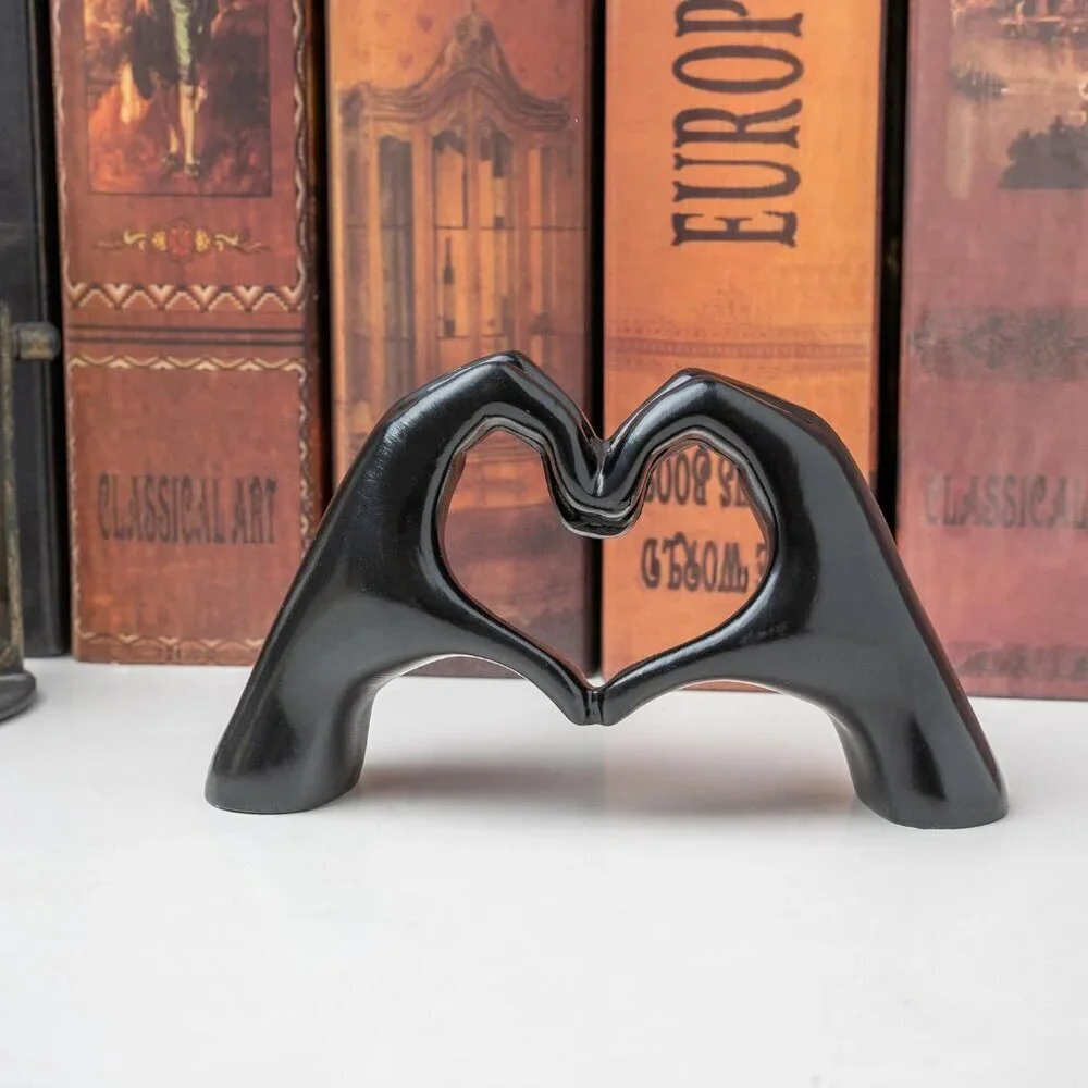 Small Black Heart Hands Sculpture Decor for Living Room Bedroom Bookshelf